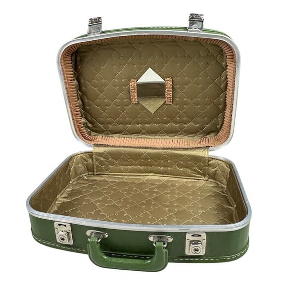 Vintage Green Hard Shell Vanity Suitcase with Mirror 1960-70s Luggage - Picture 1 of 7